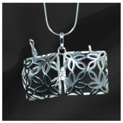 Square Silver Gem Pendant Open